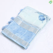 cardamon green with fancy flowers printed semi tusser fancy saree