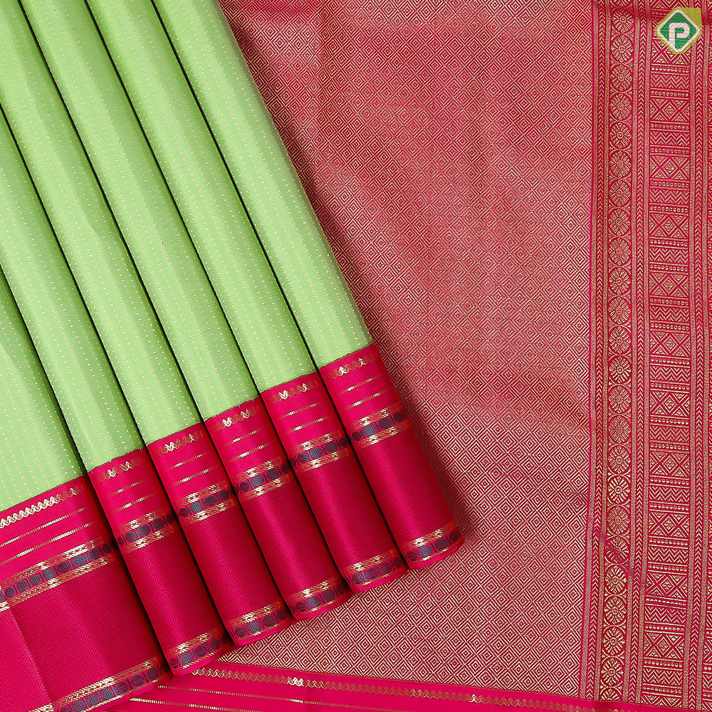 Parrot Green With Gold Zari Lines Border Trendy Designer Silk Saree