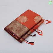 Rust Orange Gold Zari Butta Design Brown Floral Border Design Soft Art Saree