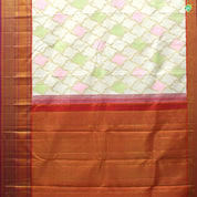 Cream White With Orangish Pink Floral Work Grand Bridal Silks Saree