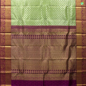 Sage Green With Purple Colour Big Folka Dots With Cross  Lines Grand Bridal Silks Saree