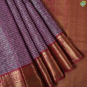 purple pink brick wall design contrast red gold zari rangoli zig zag border trendy silk saree