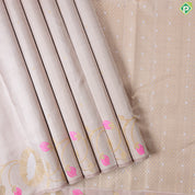 Beige With Gold Zari Small Button Butta Motifs gold Silver Zari Floral Creeper Design Border Traditional Silk Saree