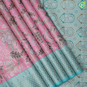 Flamingo pink multi color zari grand floral meena work rexona green rich border Exclusive grand bridal silk saree