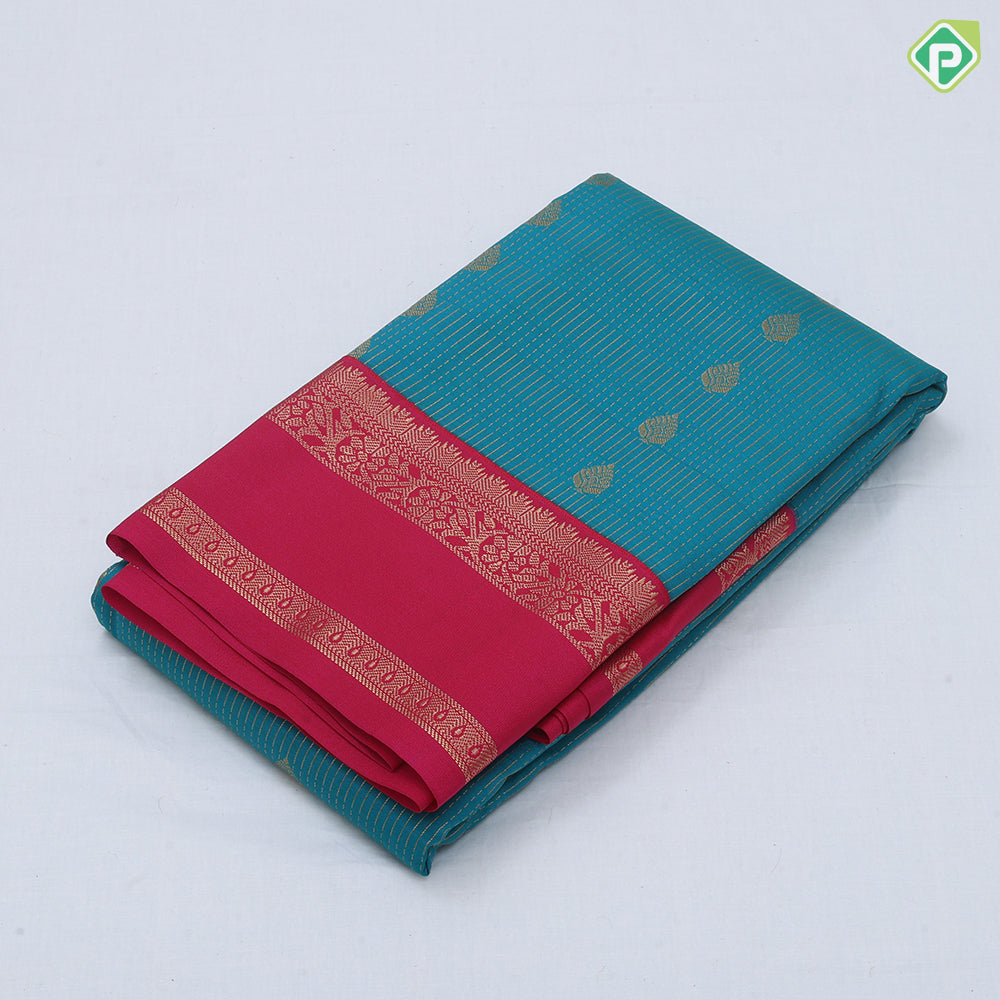 Rexona green gold zari stripes and thilagam butta design rani pink gold zari rettapet border Art silk saree