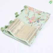 Apple Green With Multi Colour Flower bunch Printed design Fancy cotton saree