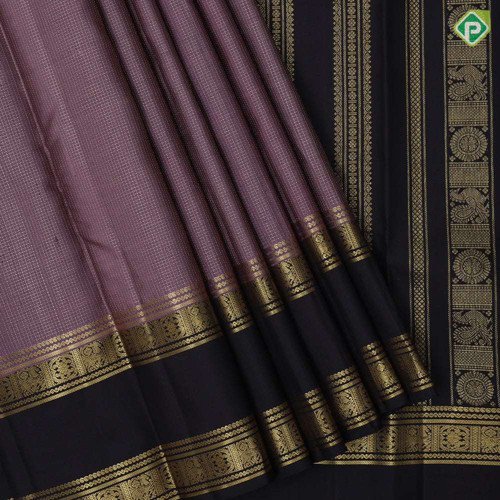Lavender gold zari vairaoosi checks coffee brown gold zari rettapet border vintage traditional silk saree