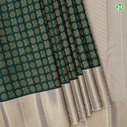 bottle green gold zari chakkaram and annam butta contrast sandal gold zari border grand bridal silk saree