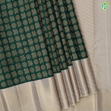 bottle green gold zari chakkaram and annam butta contrast sandal gold zari border grand bridal silk saree