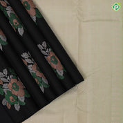 Luxury black with multi color zari flower bunch butta design borderless luxury black silk saree