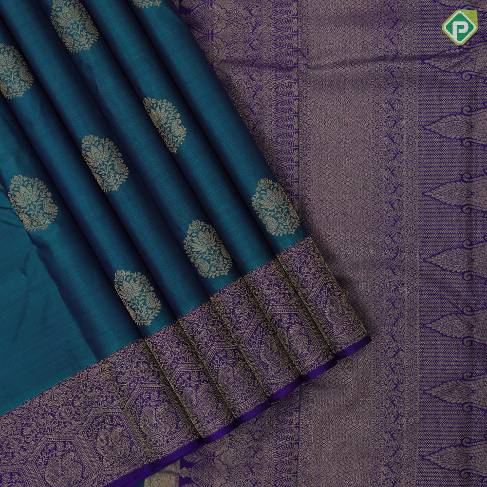 Peacock blue gold zari lotus mango combo design royal blue gold zari peacock frame banaras style border gift silk saree
