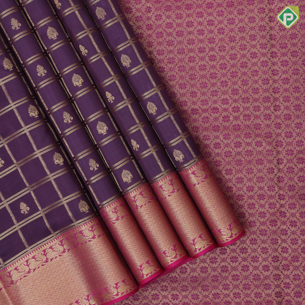 Violet gold zari window panel mid fancy butta pink gold zari fancy border Pure Mix silk saree