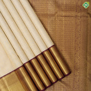 White gold zari hundred design buttas maroon gold zari partial bavanji border exclusive bridal silk saree
