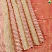 Beige brick red and gold zari round butta design borderless grand pallu soft silk saree