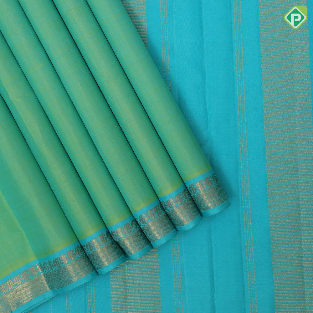 Pista green dual done plain weaved Rexona green gold zari elephant butta line border plain traditional vintage silk saree