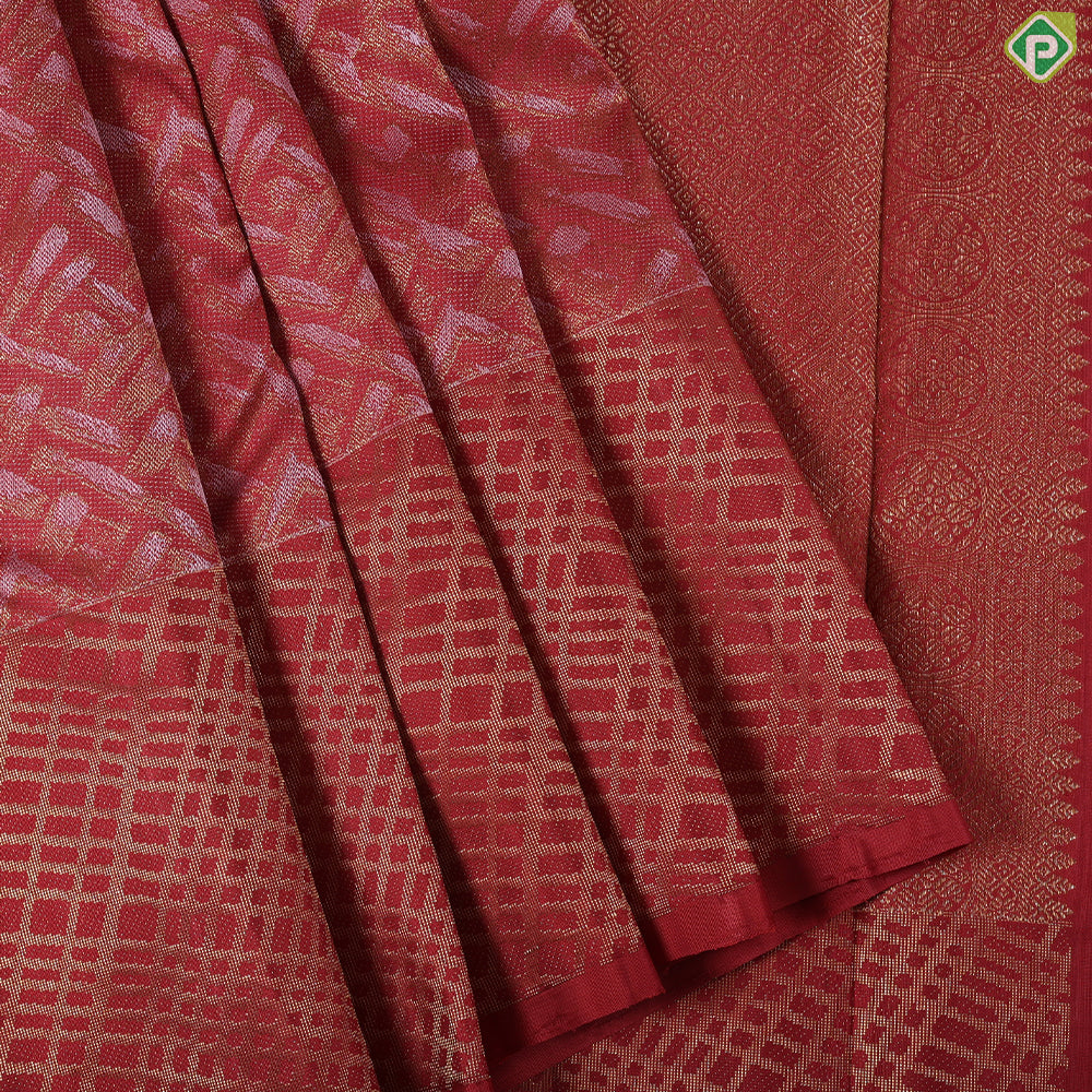 Magenta red cream and gold zari fancy design self gold zari checked design border trendy silk saree