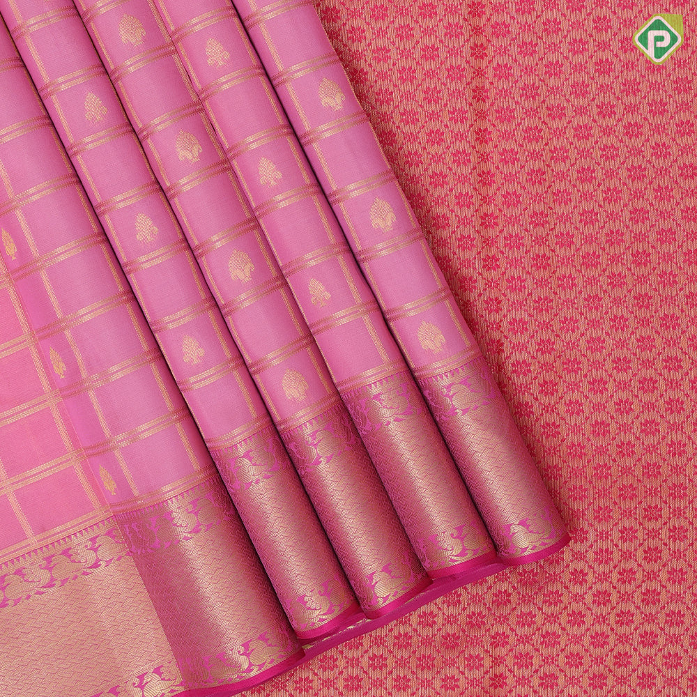Peach gold zari window panel mid fancy butta pink gold zari fancy border Pure Mix silk saree