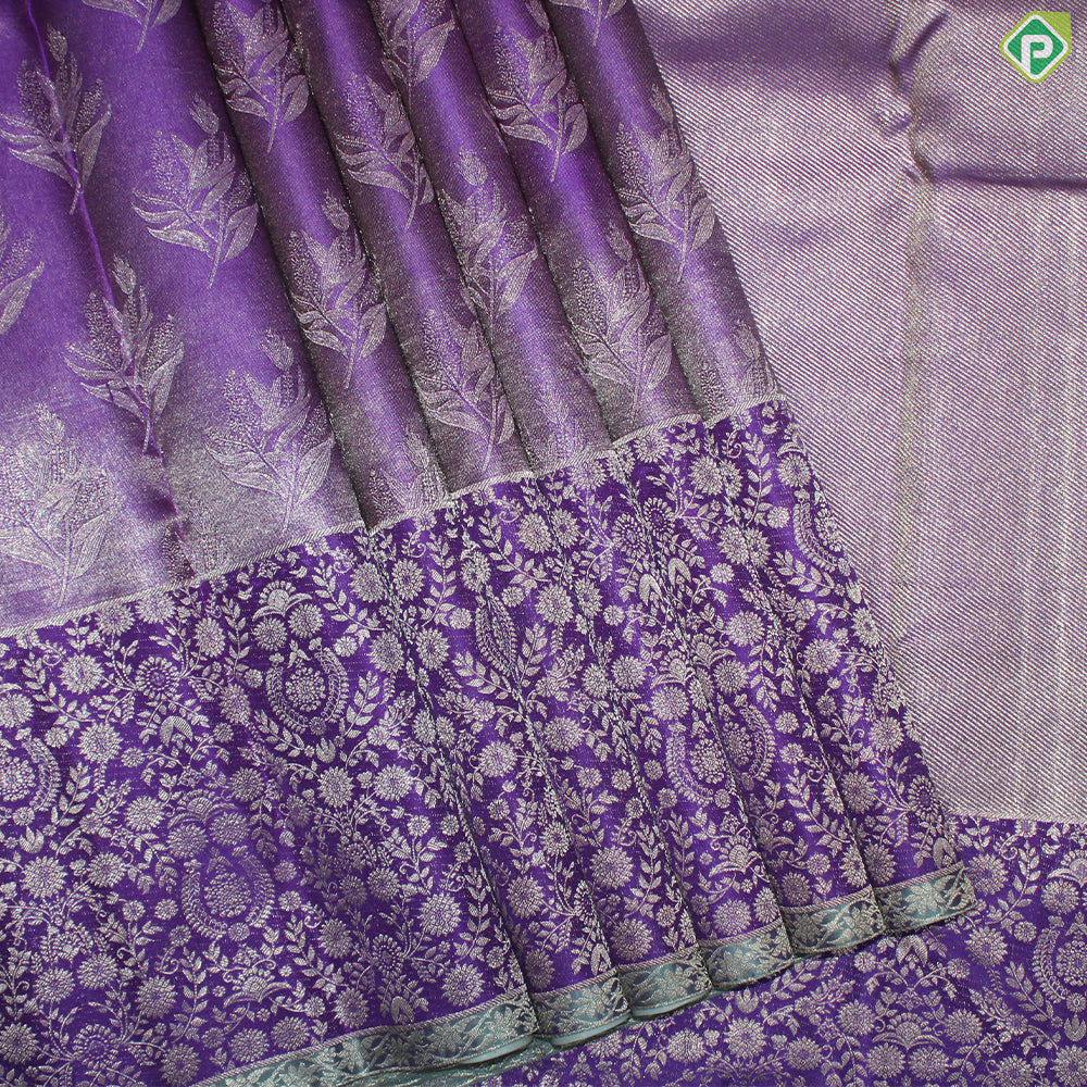 Magenta Color Silver Zari With Self Color Border Tissue Traditional Silk Saree