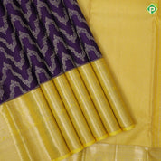 Blue silver gold zari necklace grand bridal design contrast Lemon yellow silver gold zari border grand silk saree