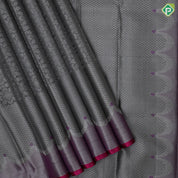 Black Colour Silver Zari Floral Design Rani Pink Mayilkan Border Design Luxury Black Silk Saree