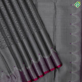 Black Colour Silver Zari Floral Design Rani Pink Mayilkan Border Design Luxury Black Silk Saree