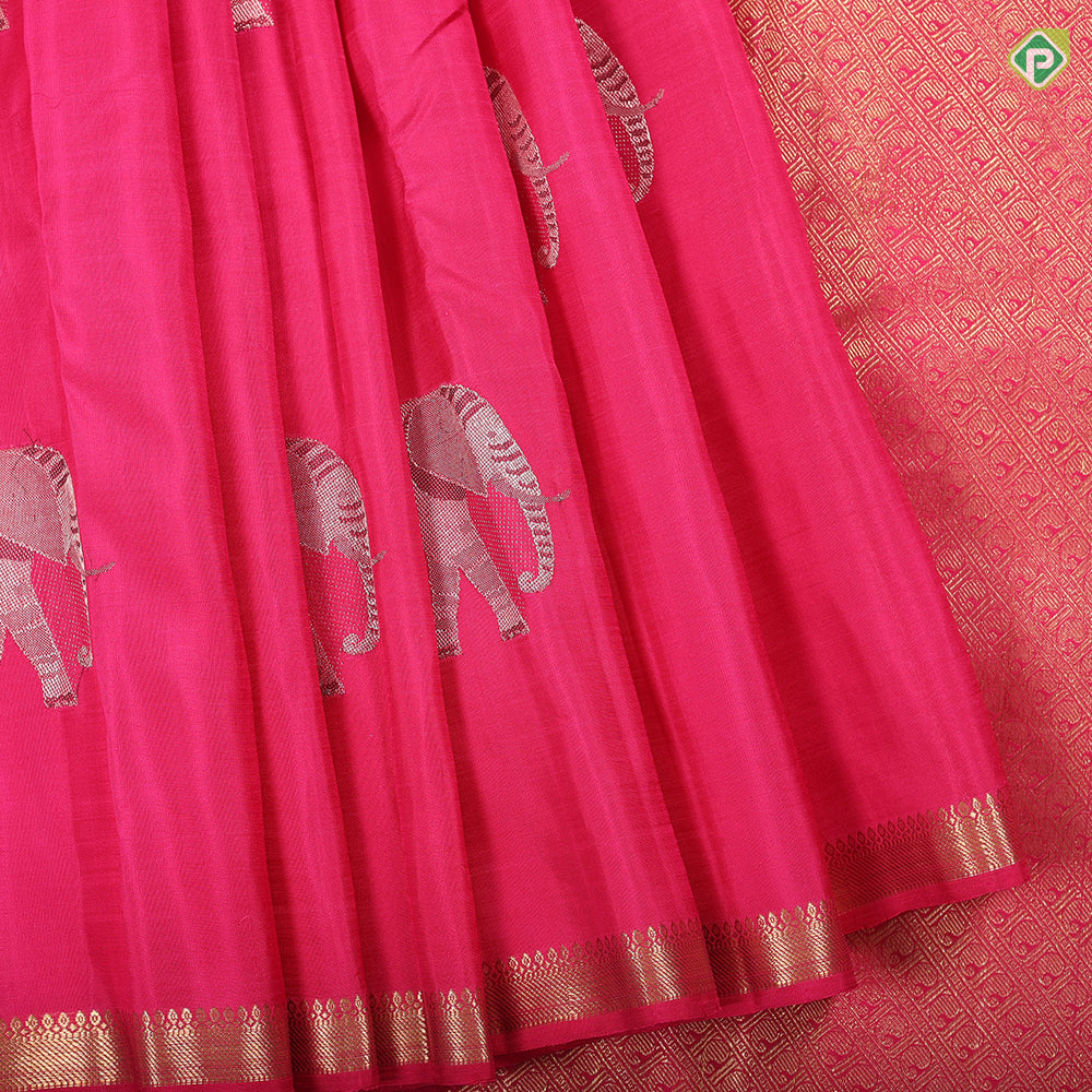 Rani Pink Elephant meena work butta motifs design self edge border trendy silk saree