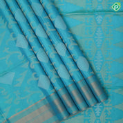 Pinkish orange silver gold zari diamond geometrical design self gold zari lines border soft silk saree