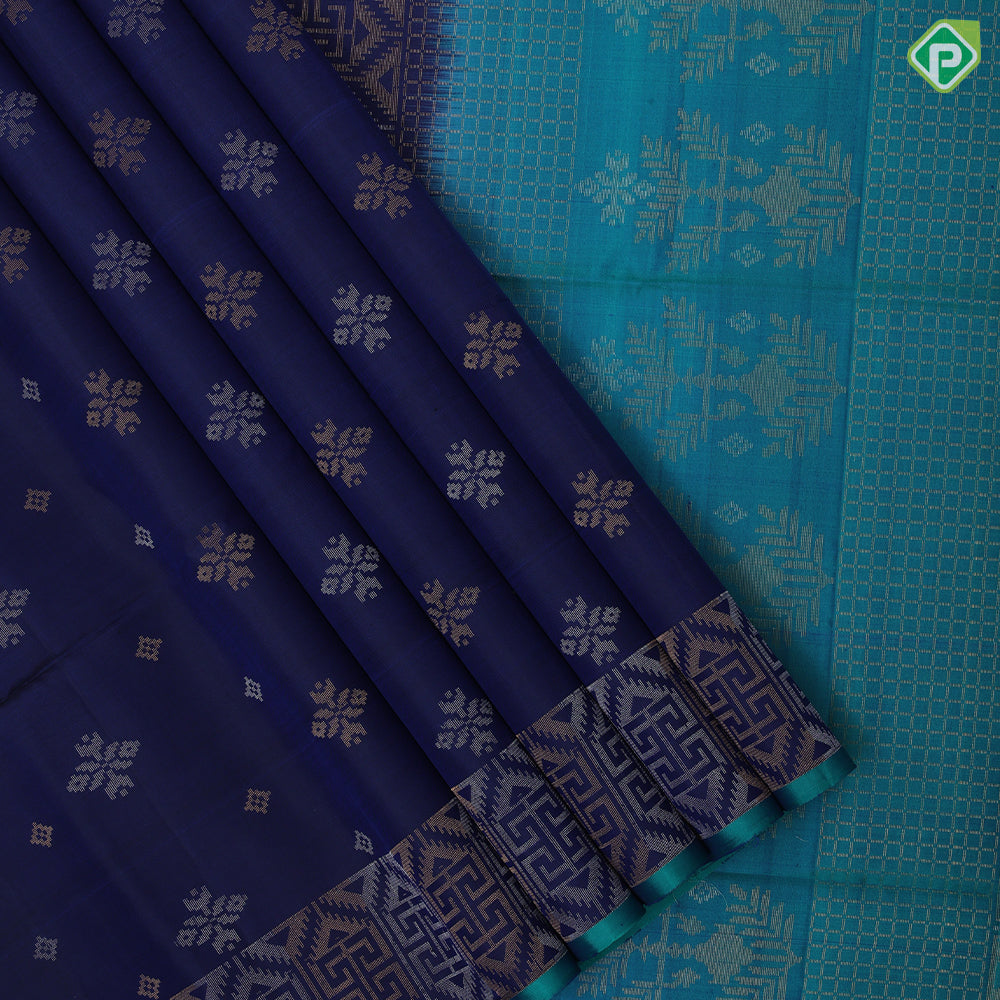 Spring green silver gold zari fancy flower butta motifs sea green silver gold zari graphic design border soft silk saree