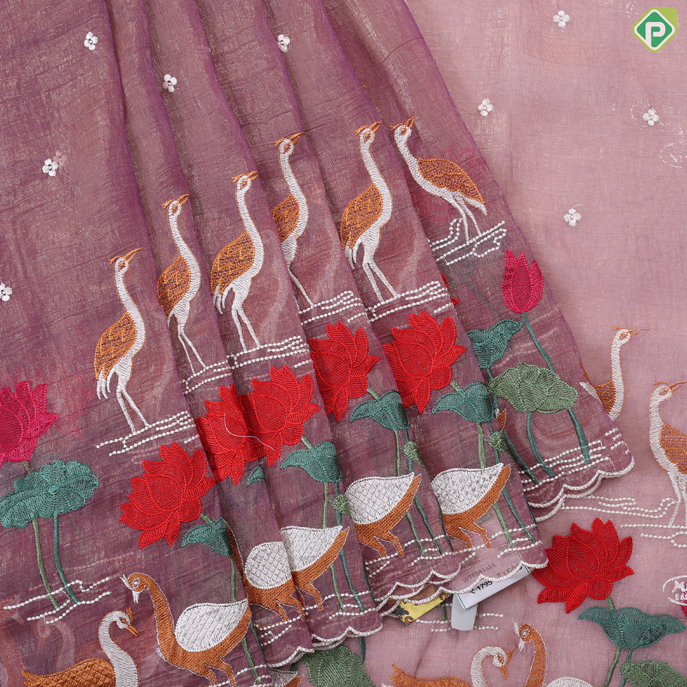 Charm pink tissue effect embroidery butta and embroidery cut work border Hollywood Fancy saree