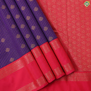 purple blue gold zari kattam and butta design contrast pink rettapet border art silk gift saree