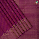 Purple base silk thread checks mid flower butta self gold zari fancy floral design border trendy designer silk saree