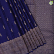 Indigo blue copper zari diamond mango butta self copper zari rangoli border traditional silk saree