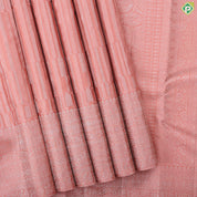 Onion pink silver antique zari pillars stripes design self silver zari rangoli multi line border trendy silk saree