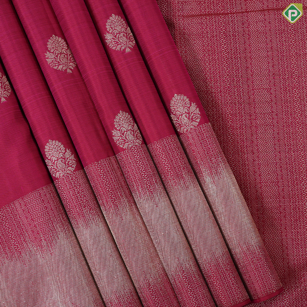 Magenta With Neem Zari Flower Butta Self With Silver Zari Border Traditional Silk Saree
