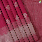 Magenta With Neem Zari Flower Butta Self With Silver Zari Border Traditional Silk Saree