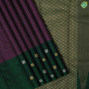 Purple Gold Zari Vairaoosi Checks Bottle Green Peacock Chagaram Motif Border Design Traditional Silk Saree