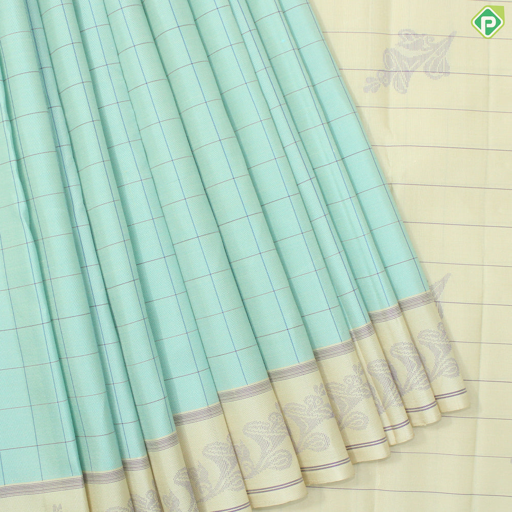 Light See Green With Creamy White Border Traditional Silk Saree