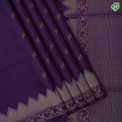 Purple group honey drop meena work butta design self gold zari meena work rangoli border soft silk saree