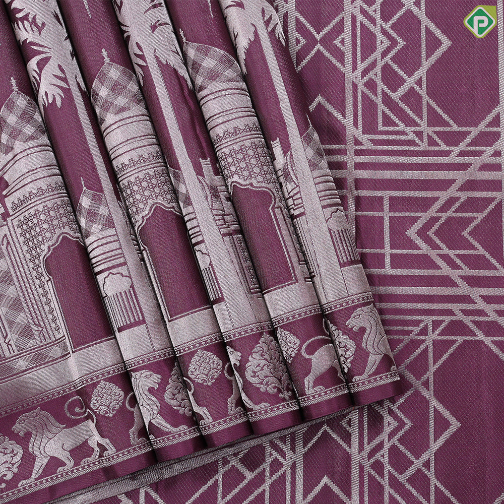 Wine color silver zari Taj Mahal Weaved And Inspired Signature edition trendy designer silk saree