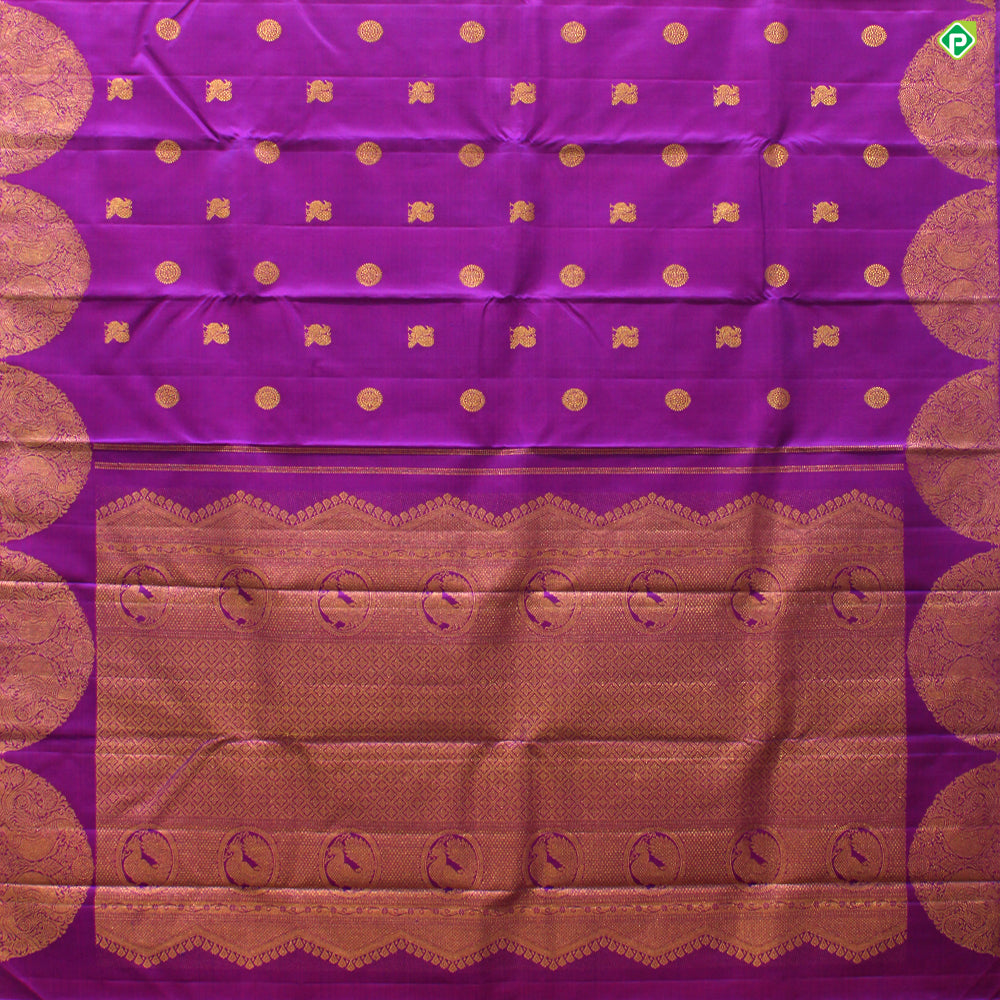 Purple Colour Peacock And Chakra Turning Border Motifs Traditional Silks Saree
