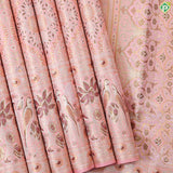 peach pink gold zari meena work grand design self border exclusive wedding silk saree
