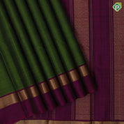 Bottle green plain weaved Purple gold zari border plain traditional vintage silk saree