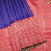 Ink Blue Silver Copper Zari Velthari Stripes Contrast Brick Red Gold Zari High Border Traditional Silk Saree