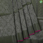 Pickle green silver zari big squares design self pink edge border soft silk saree