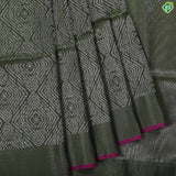 Pickle green silver zari big squares design self pink edge border soft silk saree