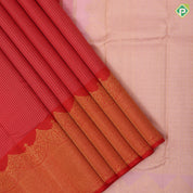 Tomato red cream white checked design Self color gold zari turning border traditional silk saree
