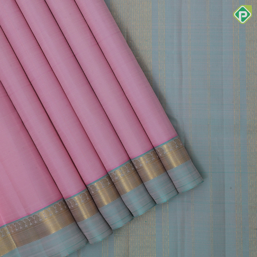 peach pink plain weaved Sea green dual done gold zari line border plain traditional vintage silk saree