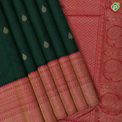Bottle Green Gold Zari Small Motif Chilly Red Ruthracham Weave Border Design Traditional Silk Saree