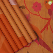 Dark Orange gold silver zari tissue pythonic pallu raising border sun and the moon inspired silk saree