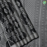 Black Colour silver Zari Brocade Design Self Colour Bavanji Border Design Luxury Black Silk Saree
